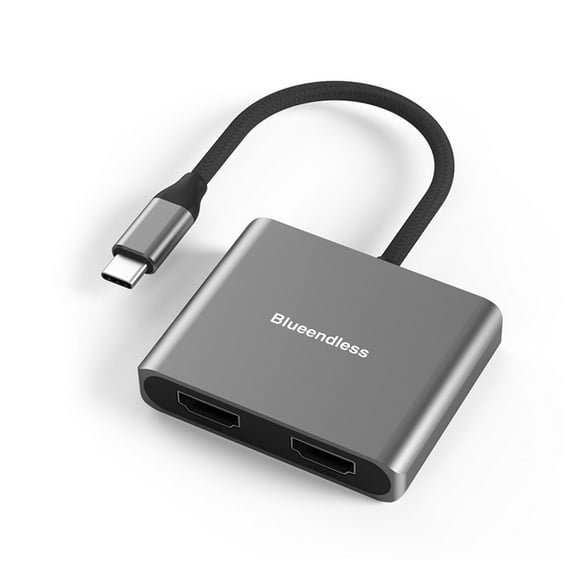 Sofullue 2-Port Multi Monitor Adapter USB C to 2 x HDMI-compatible Video Splitter USB Type C Hub Dual 4K 30Hz or 4K 60Hz for PC