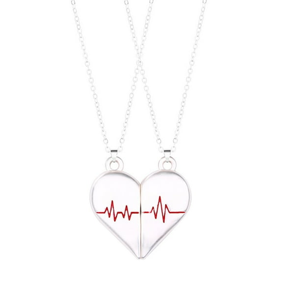 Sofullue 2Pcs Magnetic Couple Heart Pendant Necklace Lovers Women Chain Jewelry Gifts