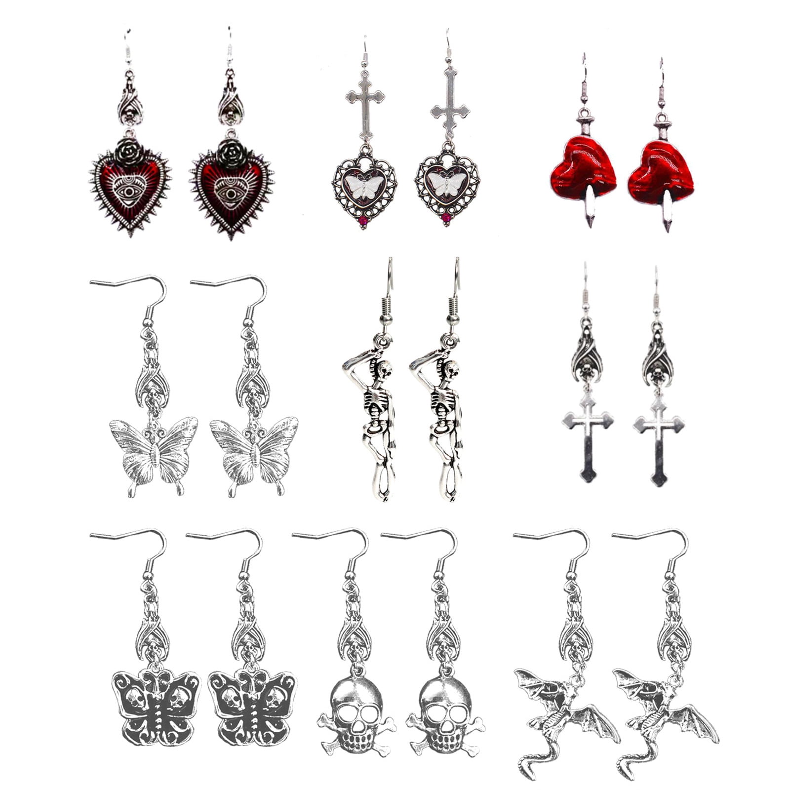 Sofullue 9Pcs Punk Rock Earrings Set for Women Girl Fashion Jewelry Gift  Gothic Earrings 