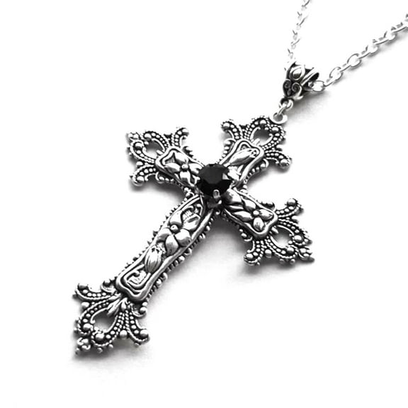 Sofullue Big Cross Pendant Necklace for Women Men Goth Gothic Neck Necklaces Vintage Choker Medieval Edgy Jewelry Accessories