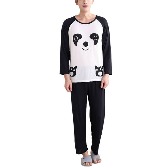 Sofullue Couples Autumn Cartoon Panda Long Sleeve Pullover Pajamas Set Sleepwear Casual