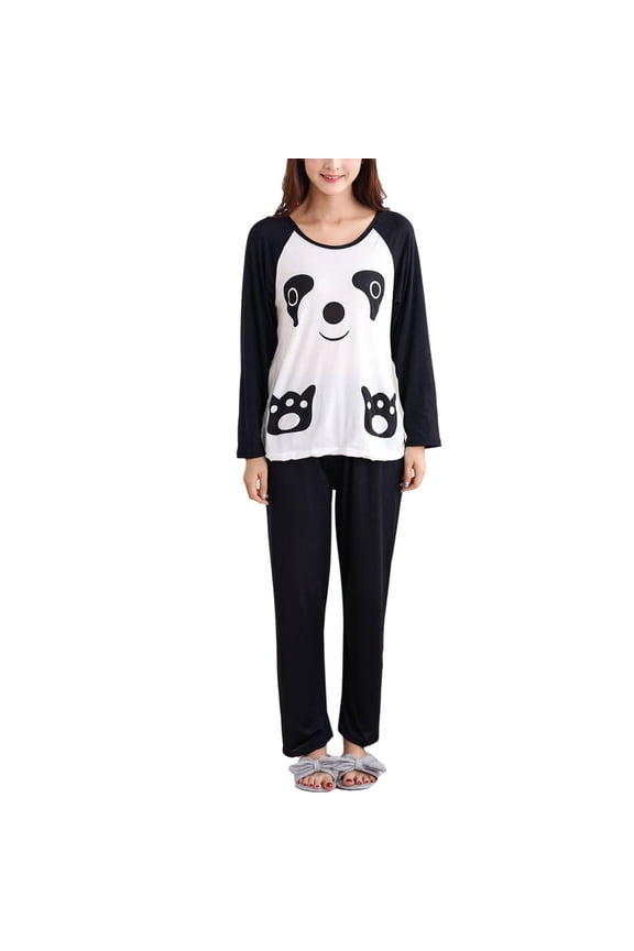 Couples Autumn Cartoon Panda Long Sleeve Pullover Pajamas Set Sleepwear Casual