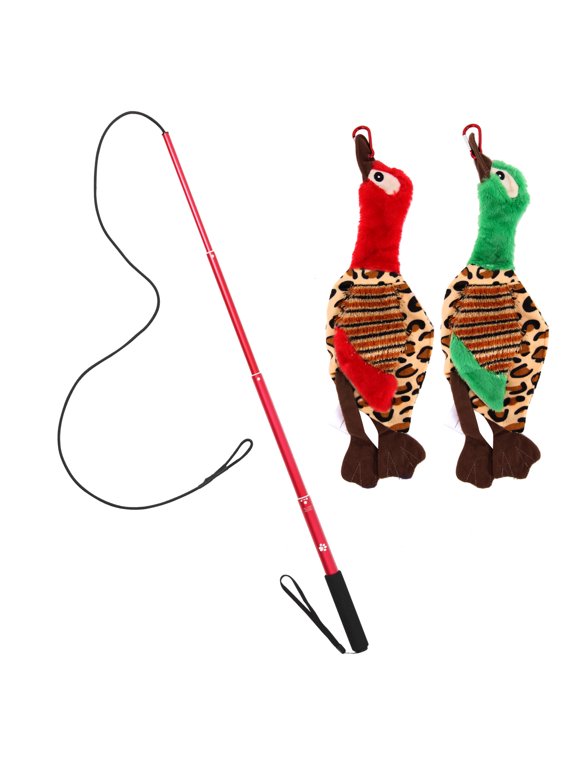 Dog Extendable Teaser Wand with Squeaky Toys Pet Teasing Flirt Pole Interactive Toy for Small Medium Large Dogs Training
