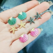 Sofullue Handcrafted Fashion Jewelry Sea Shell Starfish Earrings Multicolors Gradient Earrings 3D Mini Beach Earrings