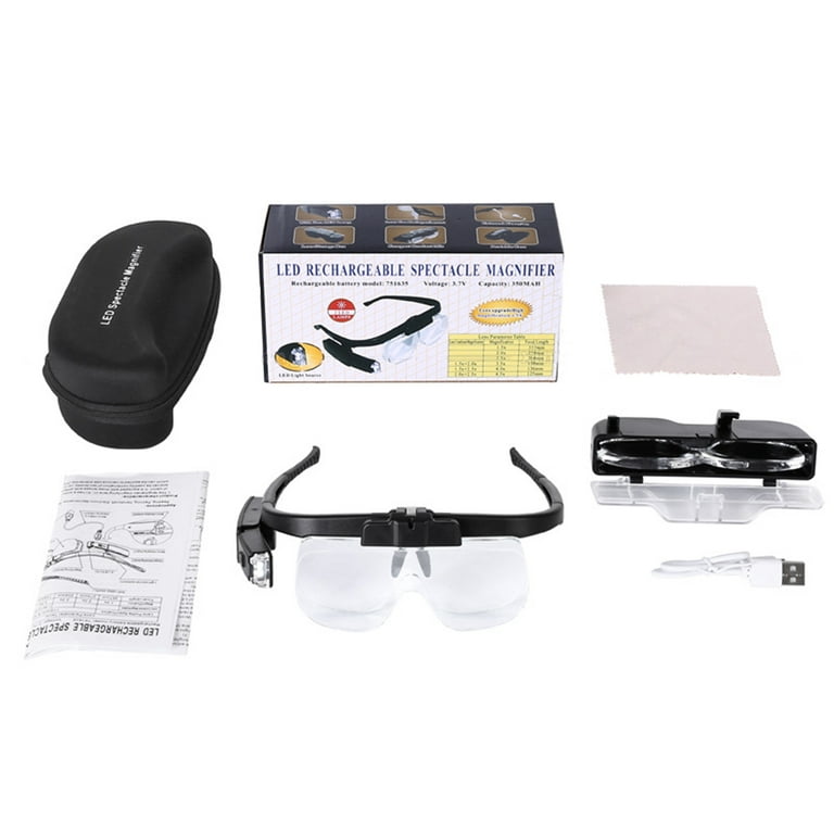 Rechargeable Head Magnifying Glasses with 2 LEDs & 4 Detachable Lenses