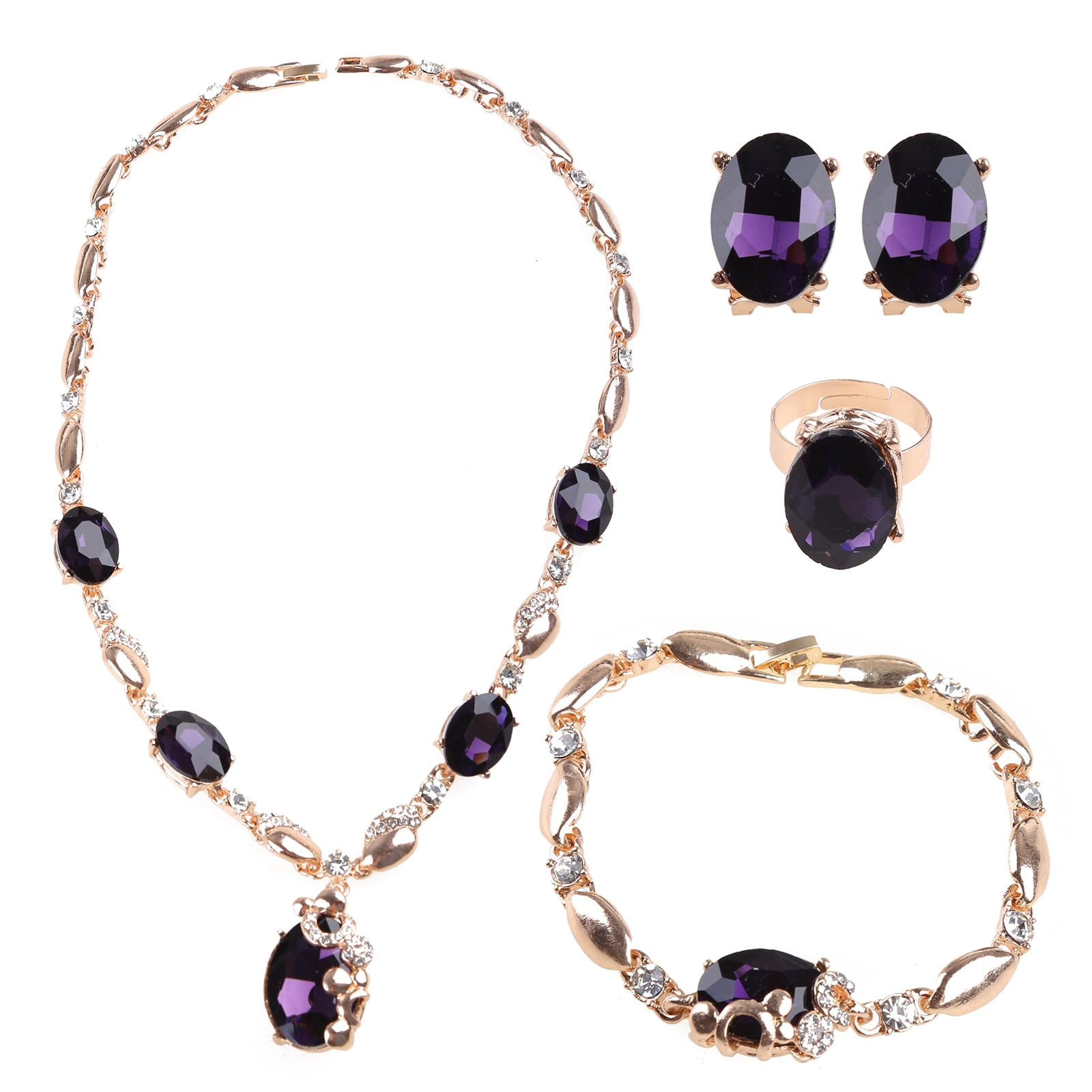 Sofullue Jewelry Set Purple Gemstone Pendant Necklace Earring Bracelet Ring Party Dress, Women's, Size: 155