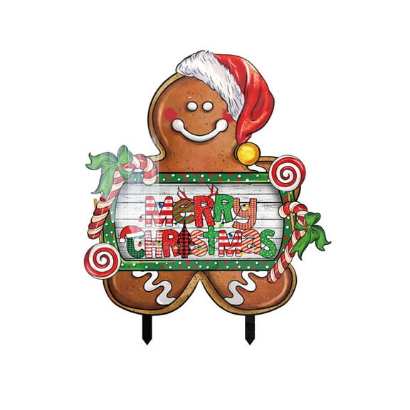 Sofullue Lovely Christmas Yard Stakes Gingerbread Man Yard Signs Winter Garden Decoration