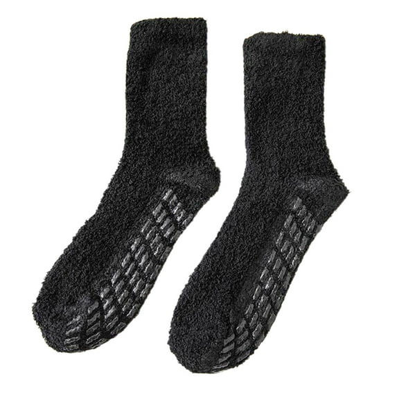 Sofullue Men Women Winter Cozy Fuzzy Slipper Socks Simple Solid Color Non Slip Grip Warm Fluffy Plush Hospital Floor Crew Hosiery