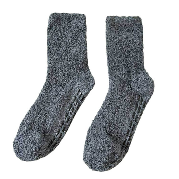 Sofullue Men Women Winter Cozy Fuzzy Slipper Socks Simple Solid Color Non Slip Grip Warm Fluffy Plush Hospital Floor Crew Hosiery