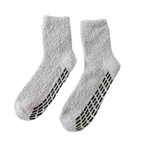 Sofullue Men Women Winter Cozy Fuzzy Slipper Socks Simple Solid Color Non Slip Grip Warm Fluffy Plush Hospital Floor Crew Hosiery