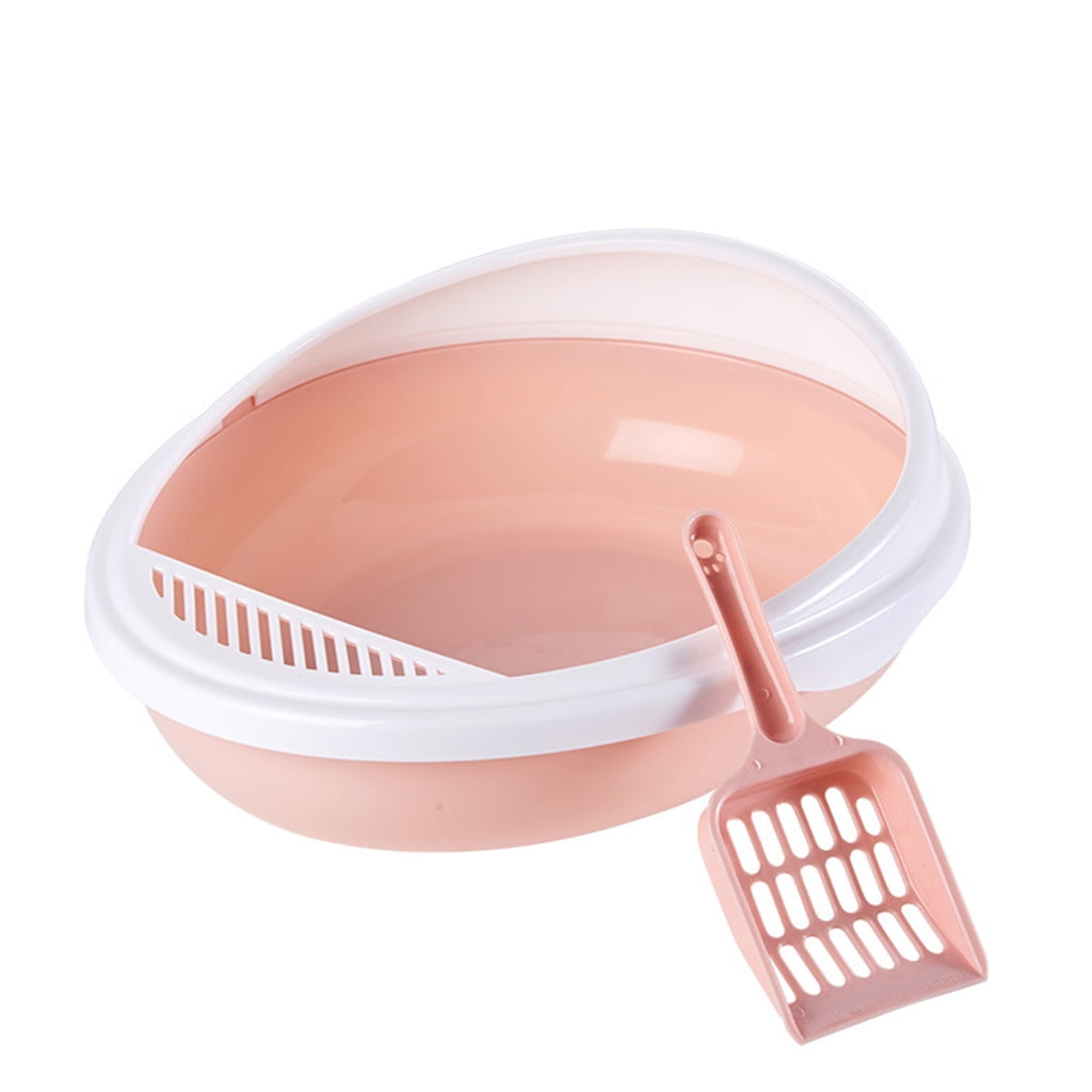 Sofullue Pet Cat Kitty Open Top Litter Box with Shield and Scoop Semi-closed Anti Litter Splashes Removable Design Easy to Clean