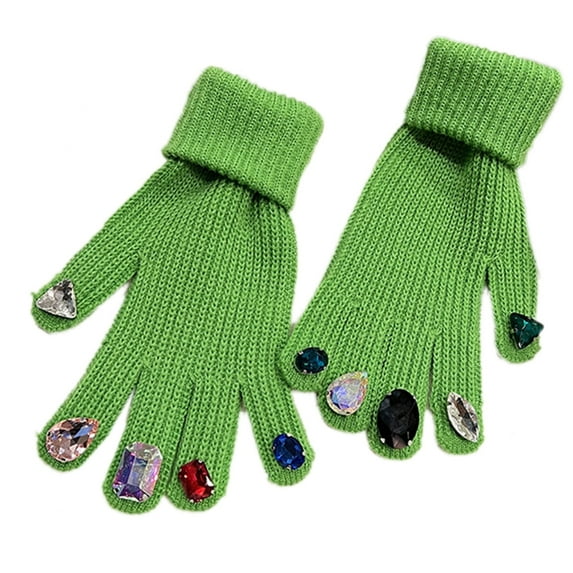 Sofullue Rhinestone Gloves Touchscreen Women Winter Warm Gloves French Luxury Knit Gloves