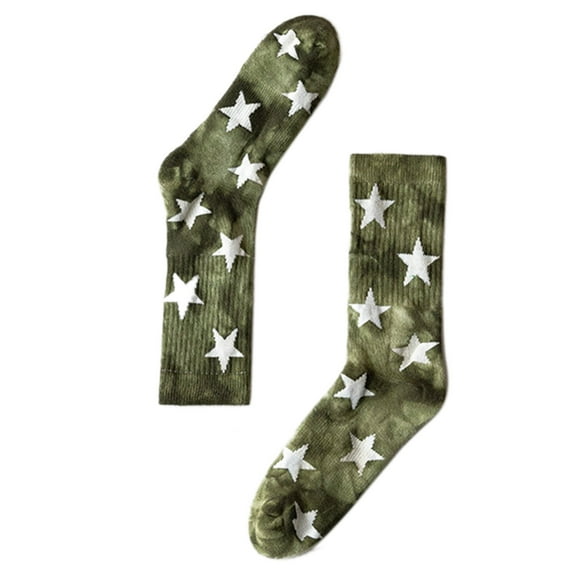 Sofullue Star Tie-Dye Cotton Crew Socks Winter Warm Terry Basketball Skateboard Hosiery