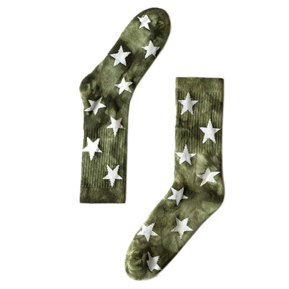 Sofullue Star Tie-Dye Cotton Crew Socks Winter Warm Terry Basketball Skateboard Hosiery