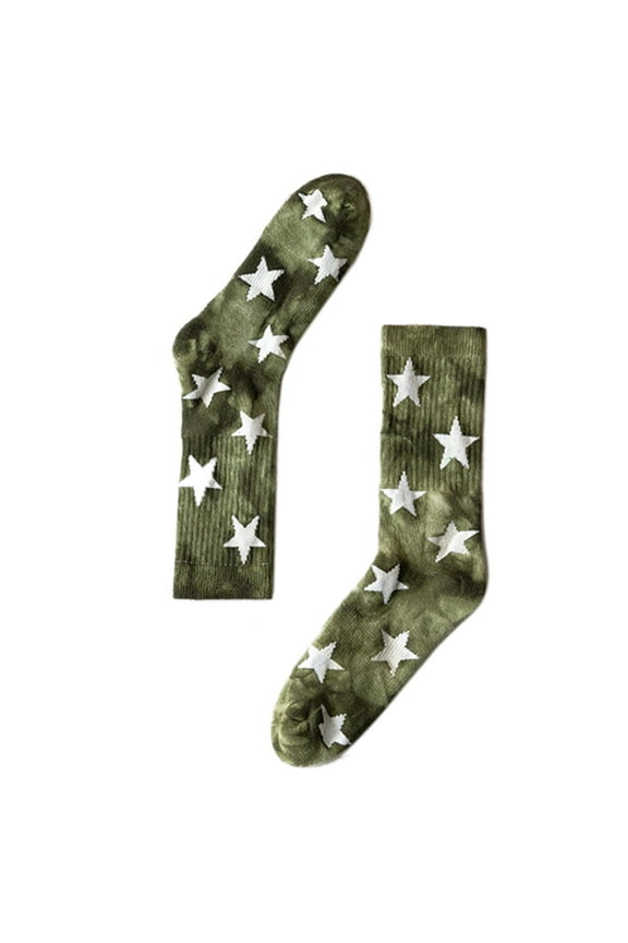 Star Tie-Dye Cotton Crew Socks Winter Warm Terry Basketball Skateboard Hosiery