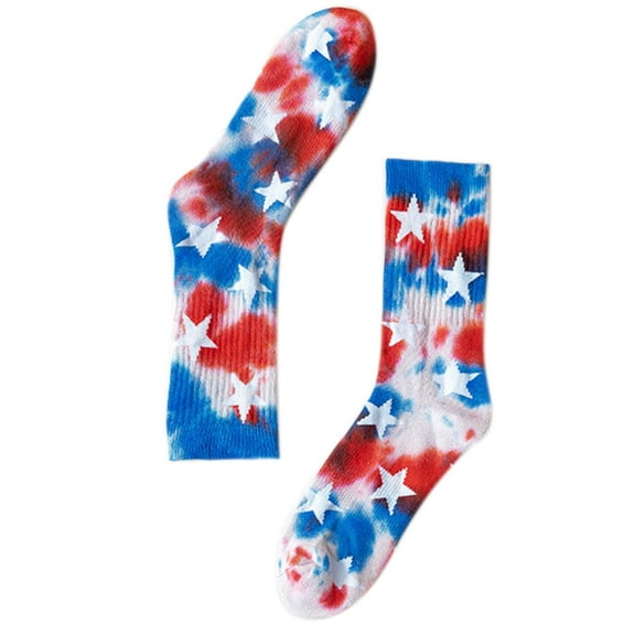 Sofullue Star Tie-Dye Cotton Crew Socks Winter Warm Terry Basketball Skateboard Hosiery