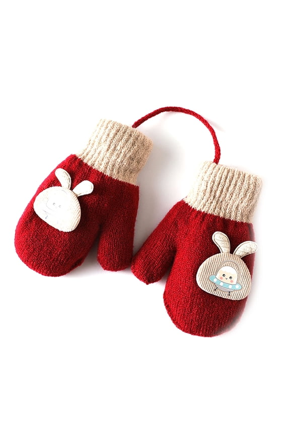 Toddler Mittens Kids Knitted Gloves Baby Winter Mittens Double-layer Plus Velvet