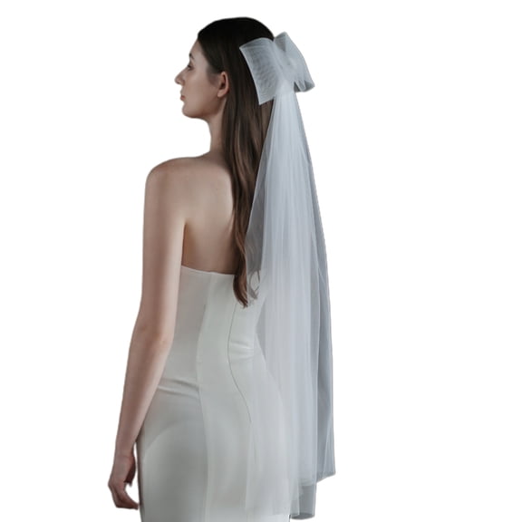 Sofullue Wedding Bridal Veil with Bow 2 Tier Hair Accessories for Brides Fingertip Length