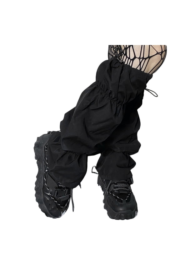 Women Calf-Length Socks Gothic Ruched Drawstring Black Leg Warmers Foot Cover