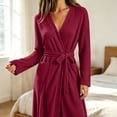 thumbnail image 1 of Sofwtay Women's Ribbed Knit Wrap Bath Robe Long Sleeve Maxi House Robe with Self‑Tie Belt Dual Patch Pockets for Lounging, 1 of 7