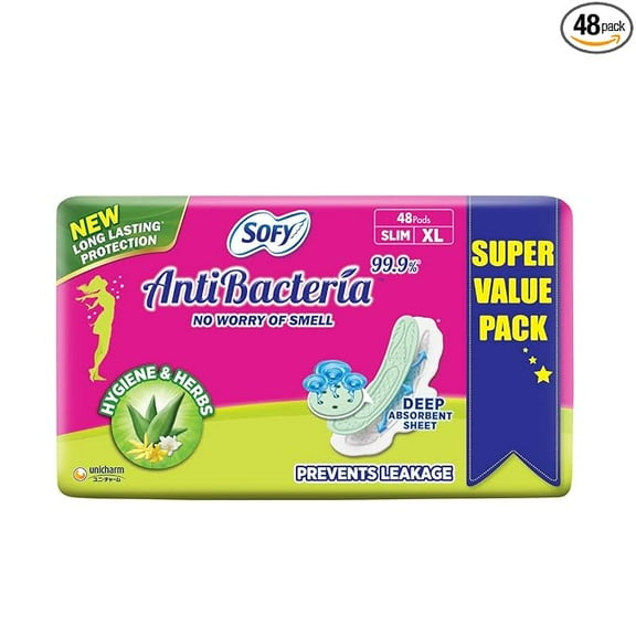Sofy Anti-Bacteria Sanitary Pads (XL Size - 290 mm) 48 Pads ( Pack of 1)