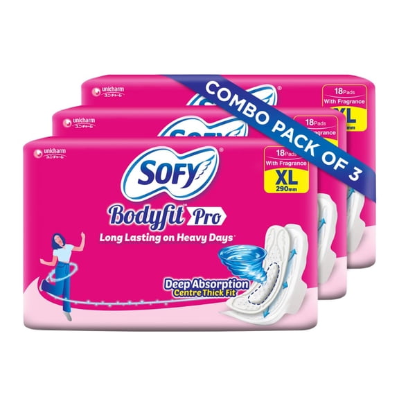 Sofy Bodyfit Pro XL - 290mm Pack of 54 pads Women Sanitary Pads Leakage Protection Long Lasting Deep Absorption Centre Thick Fit Comfy Dry Cover X-Large