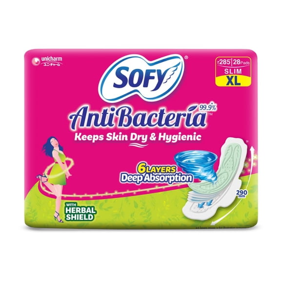 Sofy AntiBacteria XL - 290mm | 28 Pads | For Women| Sanitary Pads | Keep Skin Dry | 6 Layer Deep Absorption | Herbal Shield | Hygiene & Herbs