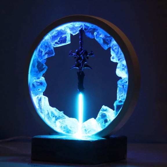 Sofyee Frostmourne Sword Lamp, Lich King Night Light, Gaming Decoration, Light Flowing Gift, Blue Crystal Night Light, Unique Handmade Gamer Gift, Father's Day Gift Y101