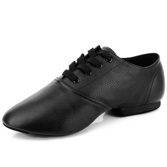 Sogebo Black Jazz Dance Shoes for Women Girls,Split Sole Lace Up Jazz Dancing Shoe for Woman Unisex Adult Leather(6.5W / 5.5M)