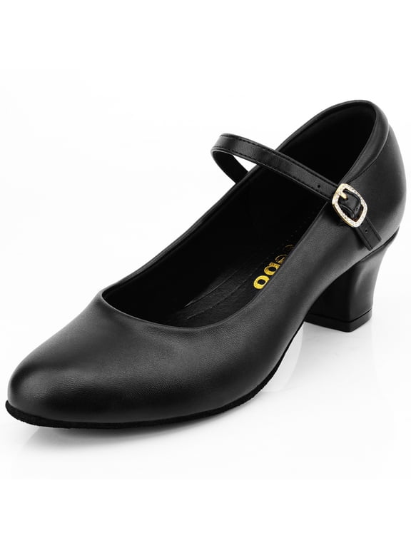 Character Dance Shoes Leather Ankle Strap Ballroom Dance Heels for Women Latin Salsa Tango 8.5M