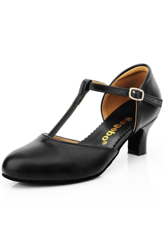 T-Strap Character Shoe for Women Salsa Latin Dance Heels Dress Pumps 5.5M