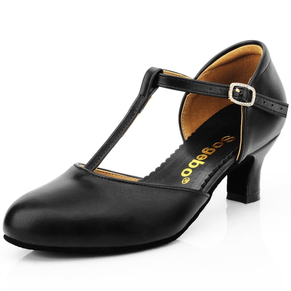 Sogebo T-Strap Character Shoe for Women Salsa Latin Dance Heels Dress Pumps 8M