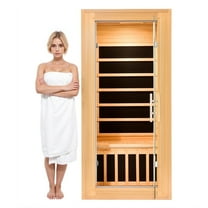 SOGES 1-Person Low EMF Infrared Hemlock Wood Sauna w/ Control Panel, Glass Door, Bluetooth, 1180W, 31.5x31.5x67 in