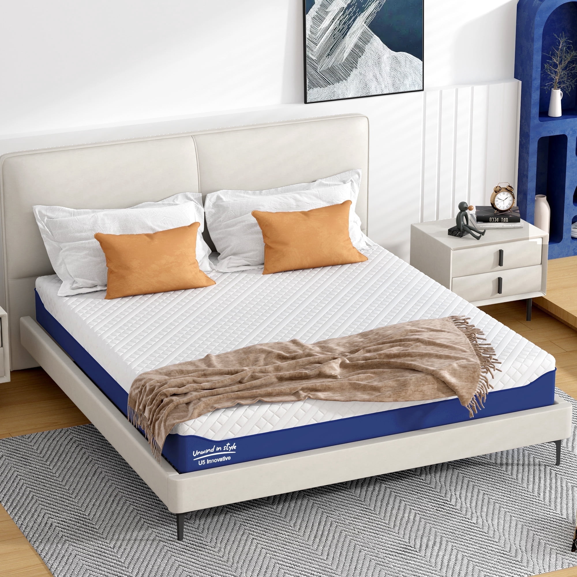 Soges 10 inch Memory Foam Mattress King Size Mattress Green Tea Gel Memory Foam Mattress Cooling Gel Infused Mattress for Pressure Relief, Medium Firm, Washable Cover, CertiPUR-US Certified, Blue