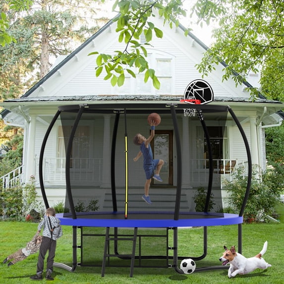 Soges 10FT Pumpkin Trampolines With Curved Poles For Kids And Adults, Safety Approval Outdoor Anti-Rust Heavy Duty Trampoline,Backyard Fittness Recreational Trampoline