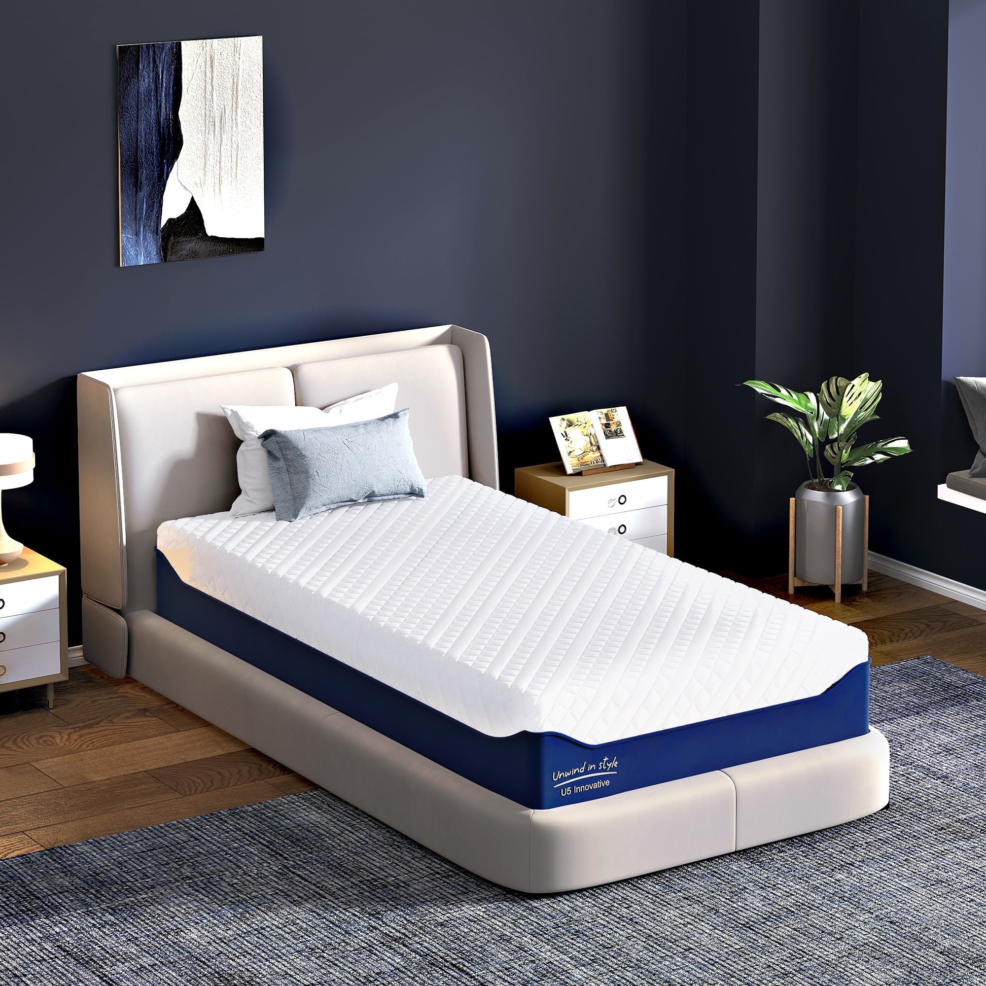 Soges 12 inch Memory Foam Mattress Twin Size Mattress Green Tea Gel Memory Foam Mattress Cooling Gel Infused Mattress for Pressure Relief, Medium Firm, Washable Cover, CertiPUR-US Certified, Blue