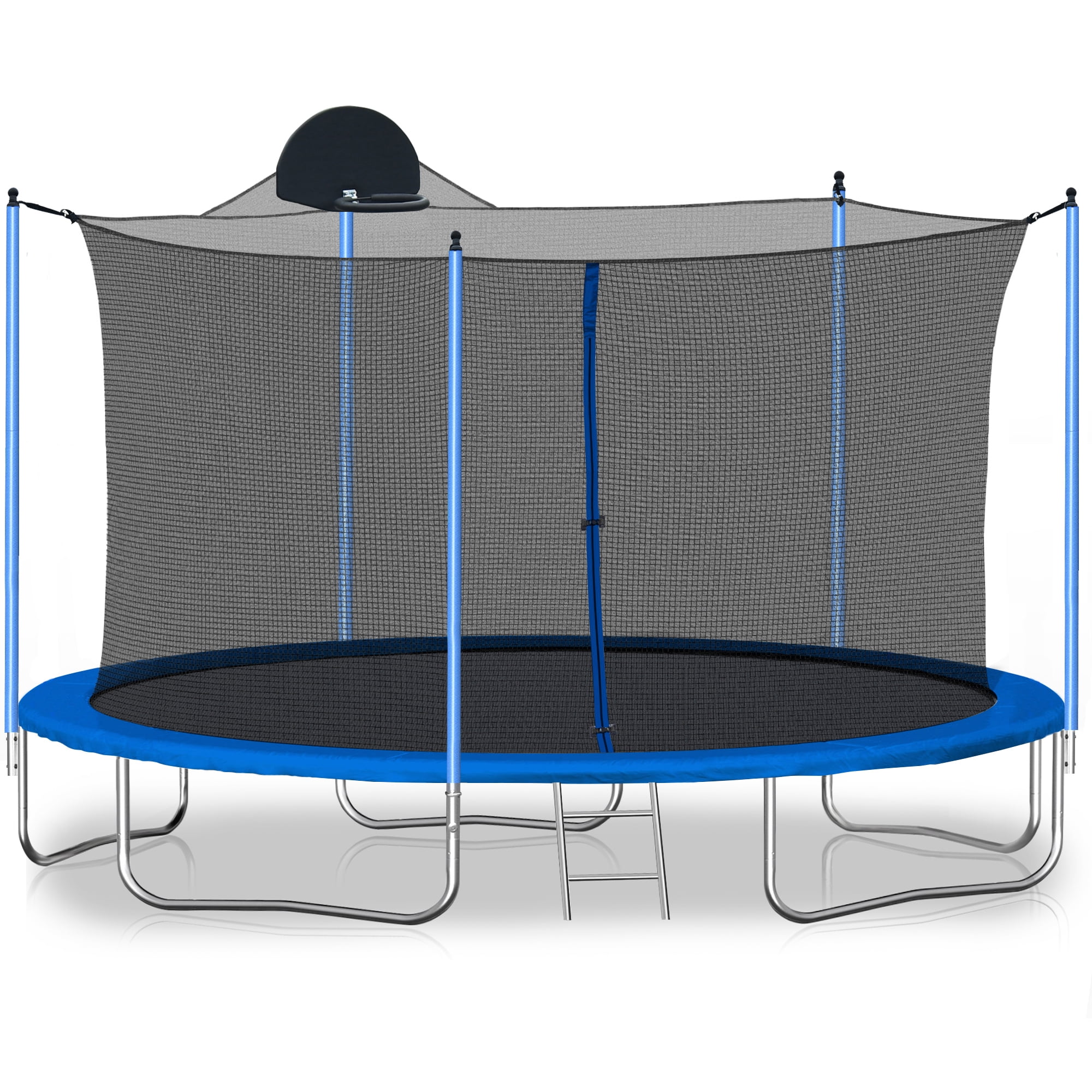 SOGES Trampoline with Basketball Hoop and Safety Enclosure, Blue, 141.70" x 141.70" x 110.20"