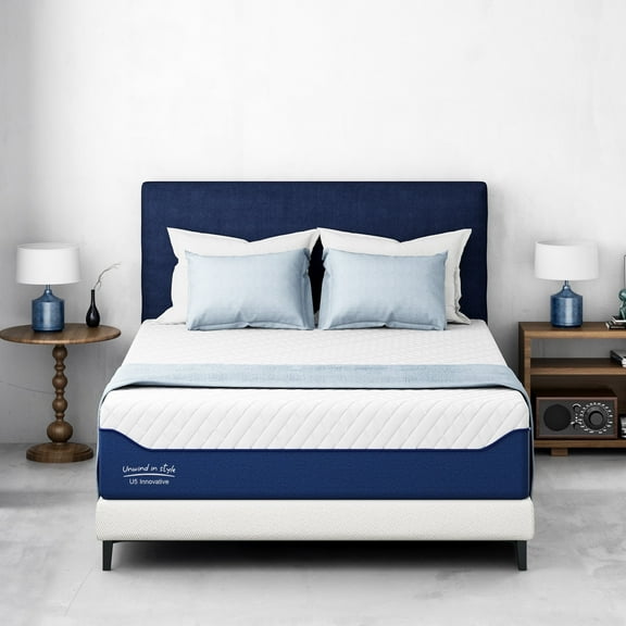 Soges 14 inch Memory Foam Mattress Full Size Mattress Green Tea Gel Memory Foam Mattress Cooling Gel Infused Mattress for Pressure Relief, Medium Firm, Washable Cover, CertiPUR-US Certified, Blue