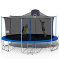 thumbnail image 1 of Soges 1500LBS 16FT Trampoline for Kids and Adults with Basketball Hoop Outdoor Trampoline with Ladder and Safety Enclosure Net Heavy Duty Trampoline Capacity for 6-8 Kids, Blue, 1 of 6