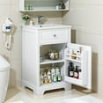 thumbnail image 1 of Soges 20" Bathroom Vanity with Ceramic Sink, Solid Wood Bathroom Makeup Cabinet with Soft Close Door, Adjustable Shelf and Drawer, Free Standing Single Basin Vanity Set for Small Bathroom, White, 1 of 9