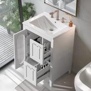 Soges 24" Bathroom Vanity with Ceramic Sink, Solid Wood Bathroom Makeup Cabinet with Door, Adjustable Shelf and 2 Drawer, Free Standing Single Basin Vanity Set for Small Bathroom, White