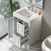Soges 24" Bathroom Vanity with Ceramic Sink, Solid Wood Bathroom Makeup Cabinet with Door, Adjustable Shelf and 2 Drawer, Free Standing Single Basin Vanity Set for Small Bathroom, White