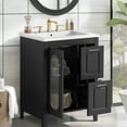 thumbnail image 1 of Soges 24" Bathroom Vanity with Ceramic Sink, Solid Wood Bathroom Makeup Cabinet with Door, Adjustable Shelf and Drawer, Free Standing Single Basin Vanity Set for Small Bathroom, Black, 1 of 10