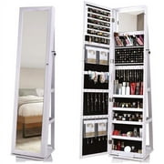 Soges 360 Degree Rotatable Jewelry Armoire with Full-length Mirror, White