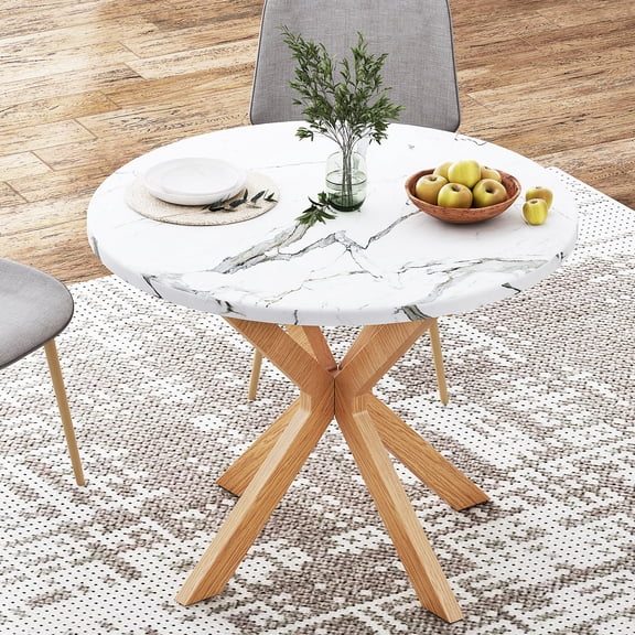 Soges 39.4" Round Dining Table with Steel Legs, Modern Wood Dining Table for Kitchen Dining Room, Oak