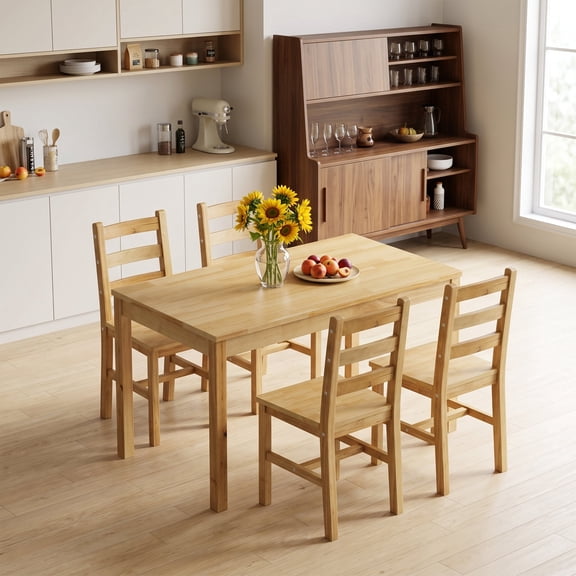 Soges 5 Piece Dining Table Set, Solid Wood Dining Table And Chairs, Kitchen Table Set For 4, Modern Style Dining Table And Chairs
