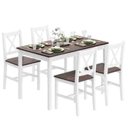 Soges 4-Person Dining Table Set 5 Pieces, Wood Kitchen Table Set with 4 Chairs for Kitchen Dining Room Restaurant, Dark Brown