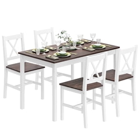 Soges 4-Person Dining Table Set 5 Pieces, Wood Kitchen Table Set with 4 Chairs for Kitchen Dining Room Restaurant, Dark Brown