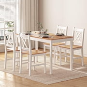 Soges 4-Person Dining Table Set 5 Pieces, Wood Kitchen Table Set with 4 Chairs for Kitchen Dining Room Restaurant, White&Oak