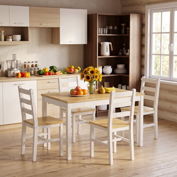Soges 5 Piece Dining Table Set, Solid Wood Dining Table And Chairs, Kitchen Table Set For 4, Modern Style Dining Table And Chairs